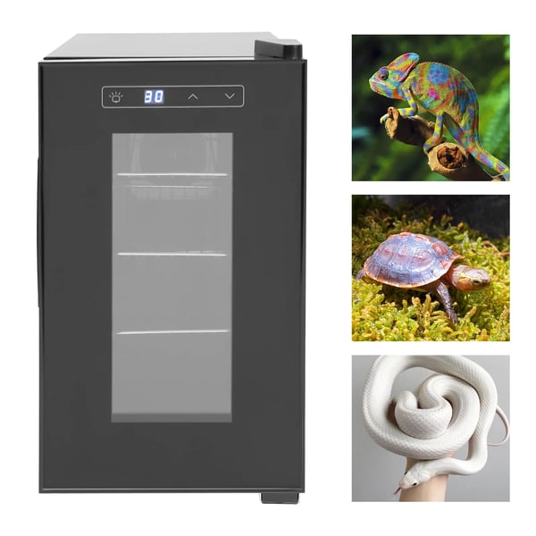 Reptil inkubator - Rugekasse - Kapacitet 23 l - Temperatur 10–40 °C - Touchskærm LED - EU-stik - Fritstående - Rektangulær - Sort