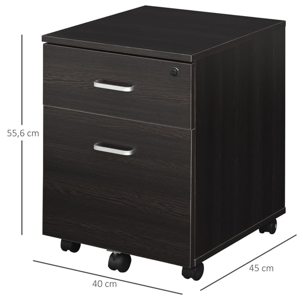 Mobilt arkivskåp - Rullhurts för A4-hängmappar - 2 Lådor - Med hjul - Trä - Montering krävs - 40×45×55,6 cm - Svart