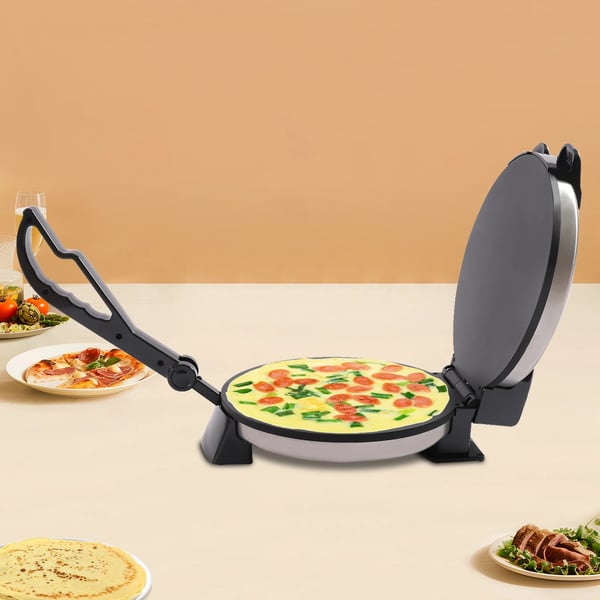 Tortillapresse & chapati-maker - Elektrisk - 220 V - 25,5 cm - Dobbeltsidet non-stick - Rustfrit stål - Sort