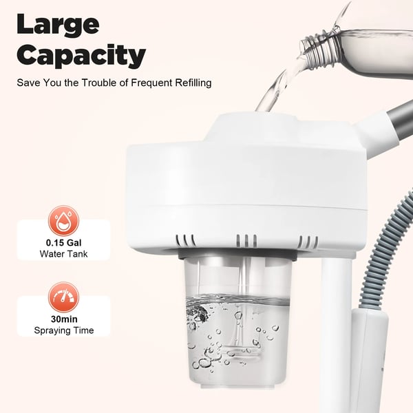 Ansigtsdamper - Ansigtssauna - 800 W - 680 ml Vandtank - 360° Roterende Dyse - Varm Damp - Til Ansigtsrengøring - EU-stik