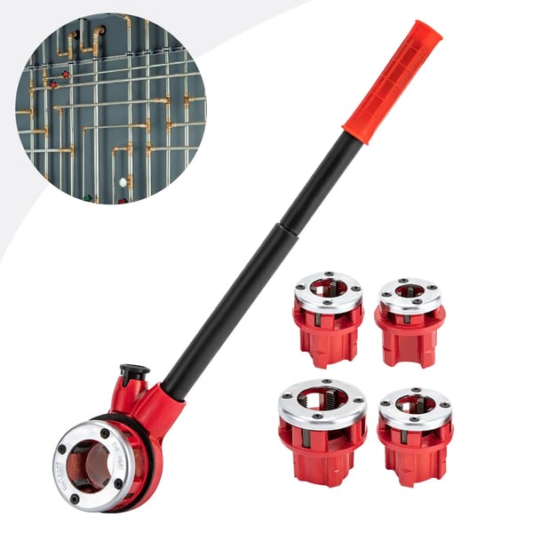 Putkikierretyökalusarja - Manuaalinen Räikkäkierreleikkuri - 5 BSPT-Terää 9,5–32 mm - Korkeahiiliteräs - Räikkäkahva - Säilytyslaukku - Punainen