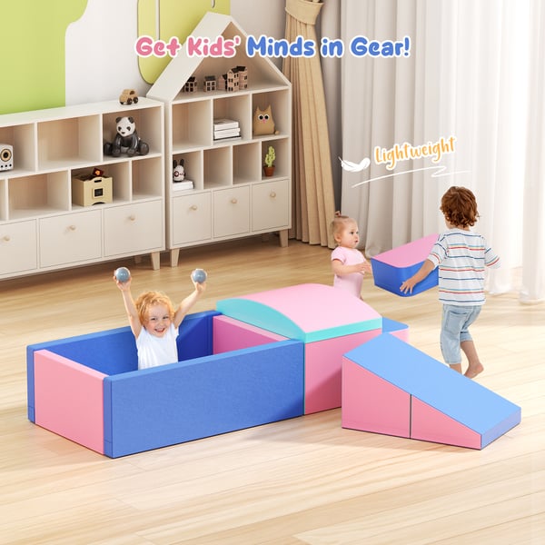 Softplay skumklodser til tumlinger - 9-delt sæt - Indendørs leg, klatring & krybeleg - Boldbassin uden bolde - Til <3 år - Gul