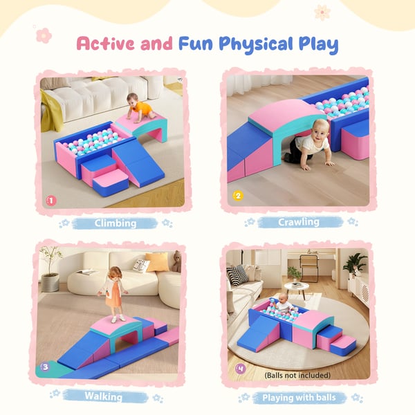Softplay skumklodser til tumlinger - 9-delt sæt - Indendørs leg, klatring & krybeleg - Boldbassin uden bolde - Til <3 år - Gul