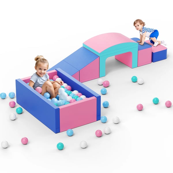 Softplay pehmeät palikat taaperoille - 9 osaa - Sisäleikki, kiipeily ja ryömintä - Pallomeri ilman palloja - Alle 3 v - Keltainen