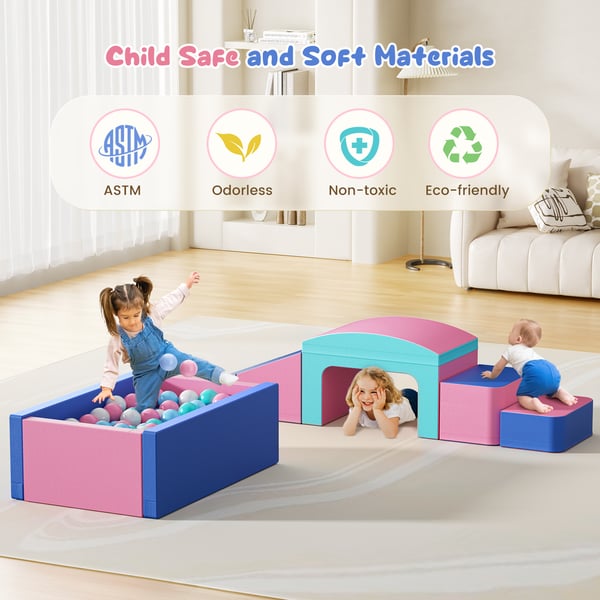 Softplay skumklodser til tumlinger - 9-delt sæt - Indendørs leg, klatring & krybeleg - Boldbassin uden bolde - Til <3 år - Gul