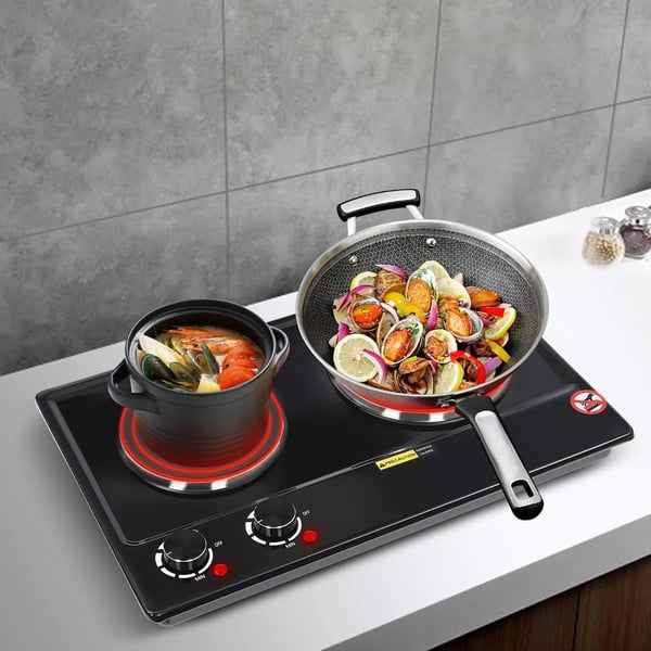 Elektrisk induktionskogeplade - Dobbelt kogeplade 2 zoner - 2500 W - Temperatur 100–250 °C - Justerbar varme - 220 V