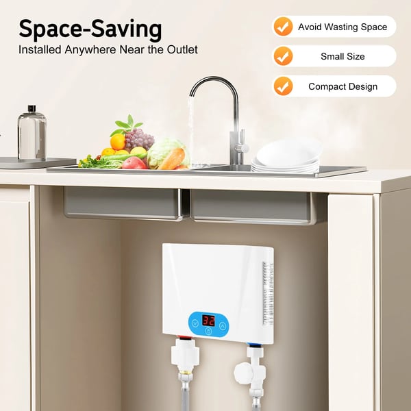 Elektrisk Vandvarmer - Gennemstrømsvarmer - 220V AC - 5,5 kW - Termostatisk Styring - Energibesparende - EU-stik - Hvid
