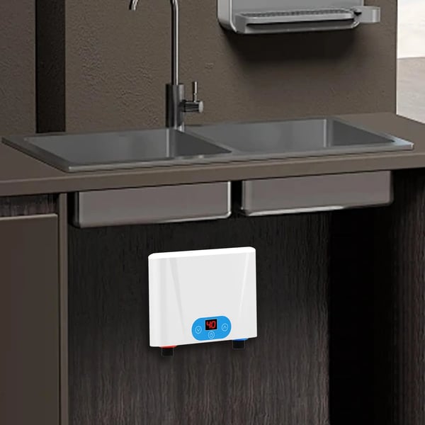 Elektrisk Vandvarmer - Gennemstrømsvarmer - 220V AC - 5,5 kW - Termostatisk Styring - Energibesparende - EU-stik - Hvid