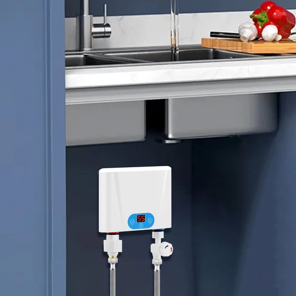 Elektrisk Vandvarmer - Gennemstrømsvarmer - 220V AC - 5,5 kW - Termostatisk Styring - Energibesparende - EU-stik - Hvid