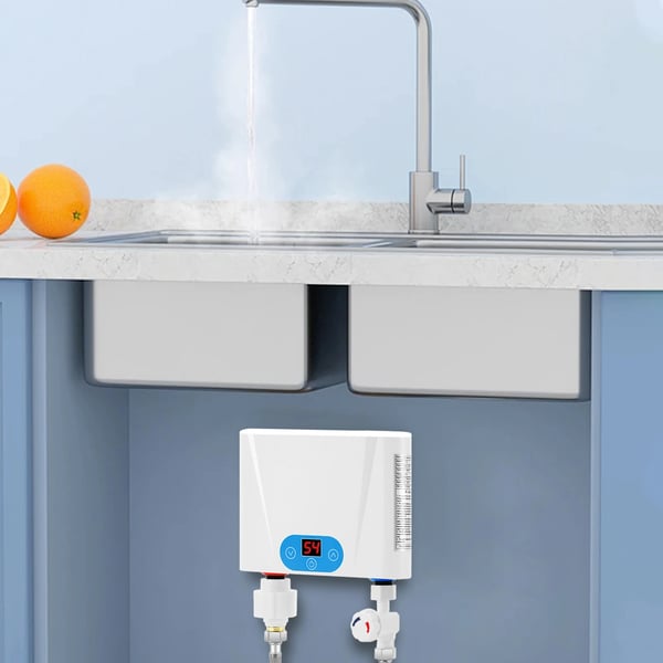 Elektrisk Vandvarmer - Gennemstrømsvarmer - 220V AC - 5,5 kW - Termostatisk Styring - Energibesparende - EU-stik - Hvid