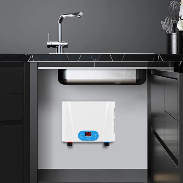 Elektrisk Vandvarmer - Gennemstrømsvarmer - 220V AC - 5,5 kW - Termostatisk Styring - Energibesparende - EU-stik - Hvid