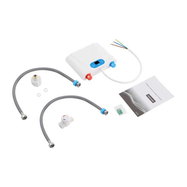 Elektrisk Vandvarmer - Gennemstrømsvarmer - 220V AC - 5,5 kW - Termostatisk Styring - Energibesparende - EU-stik - Hvid