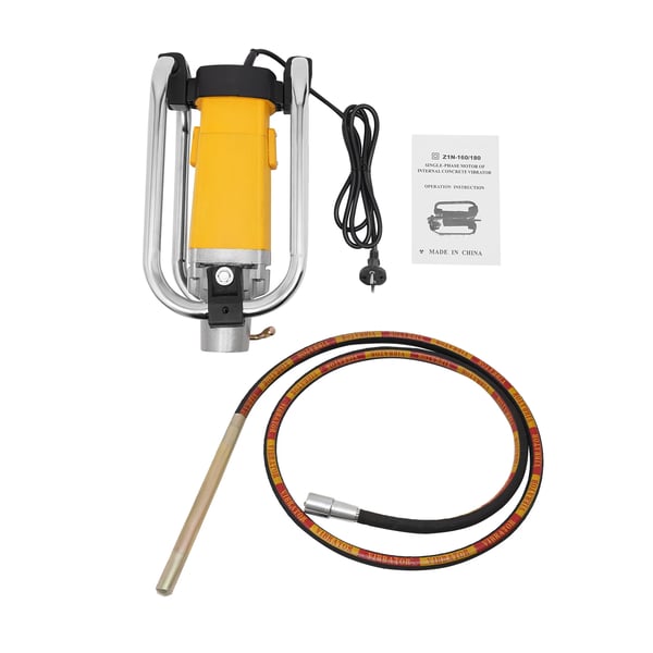 Betonvibrator - Elektrisk håndholdt - 2000 W - 4300 o/min - 4 m vibrationsslange - 12 A - Gul