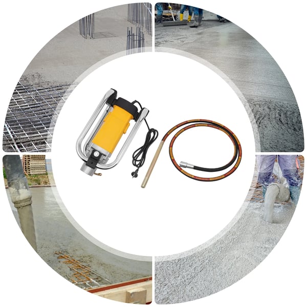 Betonvibrator - Elektrisk håndholdt - 2000 W - 4300 o/min - 4 m vibrationsslange - 12 A - Gul