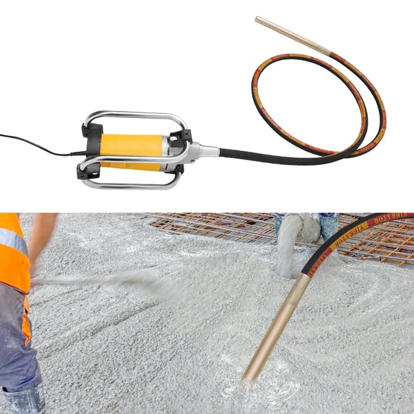 Betonvibrator - Elektrisk håndholdt - 2000 W - 4300 o/min - 4 m vibrationsslange - 12 A - Gul