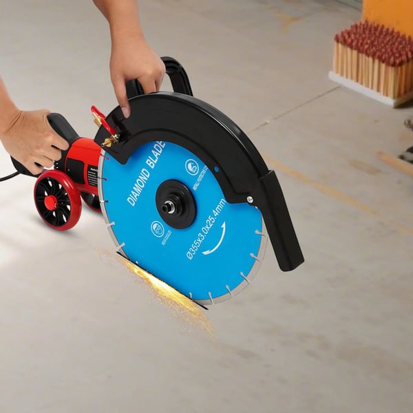 Betonsav - Elektrisk stensav - 3500 W, 220 V EU-stik, 3800 omdr./min, skæredybde 13,5 cm, klinge Ø35 cm, våd/tør - Blå