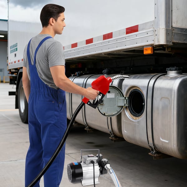 Diesel polttoaineensiirtopumppu - Teho 550 W - Virtaus 60 L/min - Imu 2 m PVC-letku - Poisto 4 m kumiletku - Ajoneuvoille ja kuorma-autoille