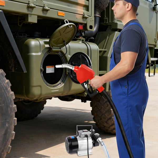 Diesel polttoaineensiirtopumppu - Teho 550 W - Virtaus 60 L/min - Imu 2 m PVC-letku - Poisto 4 m kumiletku - Ajoneuvoille ja kuorma-autoille