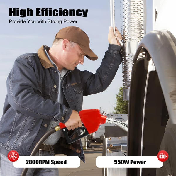 Diesel polttoaineensiirtopumppu - Teho 550 W - Virtaus 60 L/min - Imu 2 m PVC-letku - Poisto 4 m kumiletku - Ajoneuvoille ja kuorma-autoille