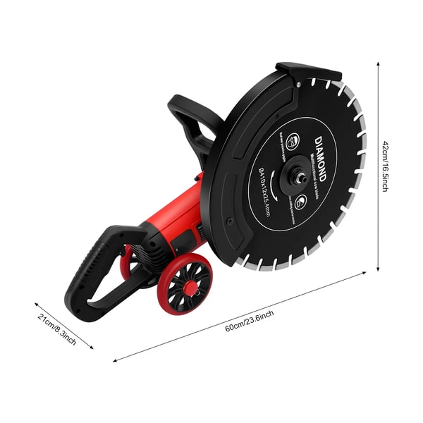 Elektrisk betonsav - Rundsav - 4000 W - 3000 o/min - Kobbermotor - 1 skæreskive - EU-stik - Til sten, beton, granit, mursten, keramik - Sort