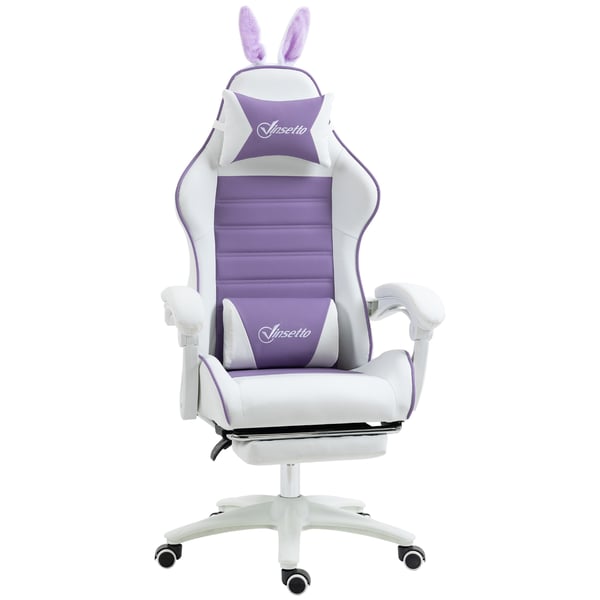 Gamingstol - Kontorsstol - Liggbar 135° - Konstläder - Nackstöd & Ländryggsstöd - Utfällbart Fotstöd - 65×63×136–142 cm - Lila