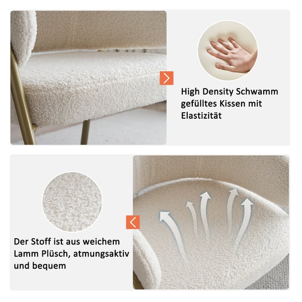 Moderne Spisebordsstol - Køkkenstol - Teddystof i Lammeuld-look - Metalben i Guld - Armygrøn
