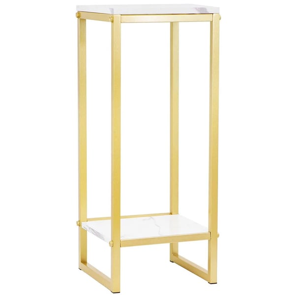 Plante- og blomsterstander - 2-niveaus gulvstativ - Jern + træ - 30,2×30,2×75 cm - Ikke-foldbar - Guld