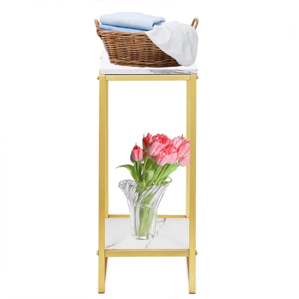 Plante- og blomsterstander - 2-niveaus gulvstativ - Jern + træ - 30,2×30,2×75 cm - Ikke-foldbar - Guld