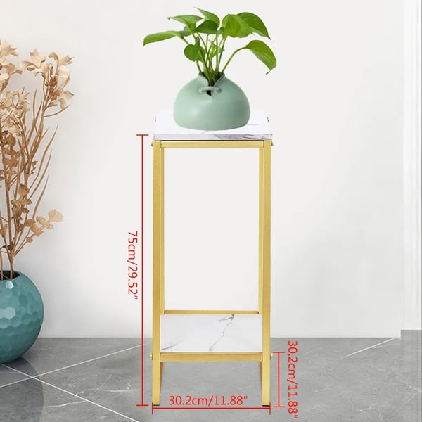 Plante- og blomsterstander - 2-niveaus gulvstativ - Jern + træ - 30,2×30,2×75 cm - Ikke-foldbar - Guld