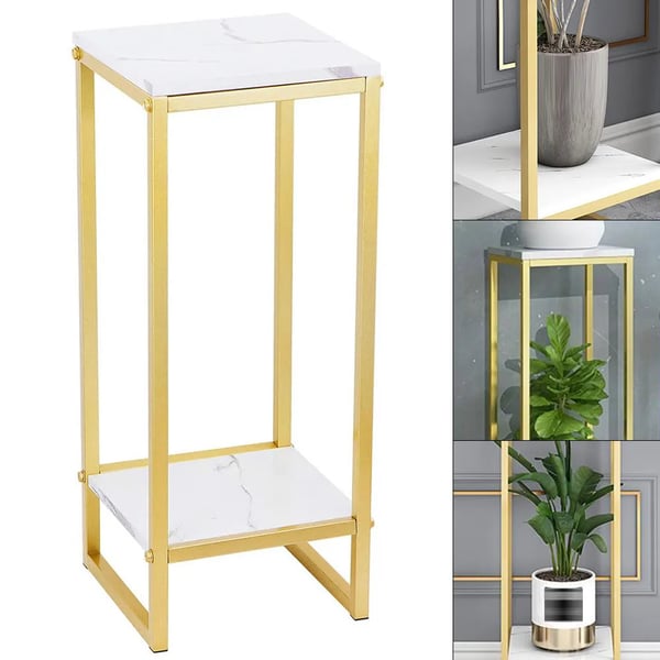 Plante- og blomsterstander - 2-niveaus gulvstativ - Jern + træ - 30,2×30,2×75 cm - Ikke-foldbar - Guld