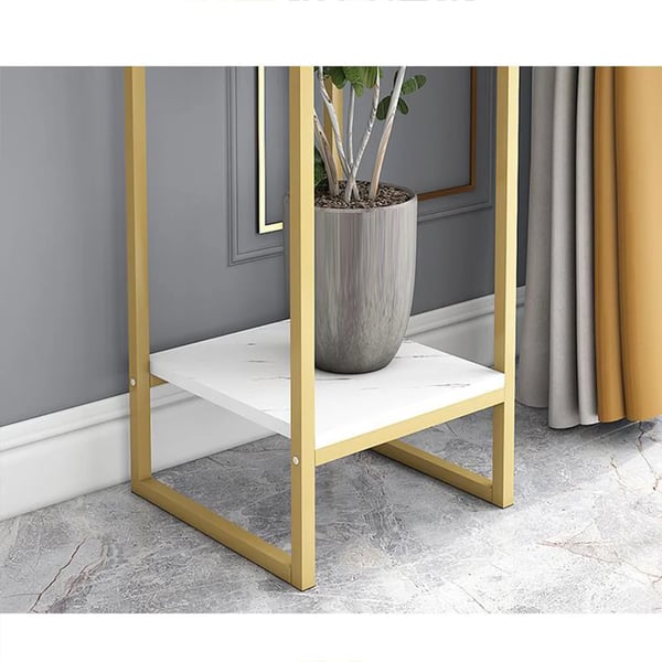 Plante- og blomsterstander - 2-niveaus gulvstativ - Jern + træ - 30,2×30,2×75 cm - Ikke-foldbar - Guld
