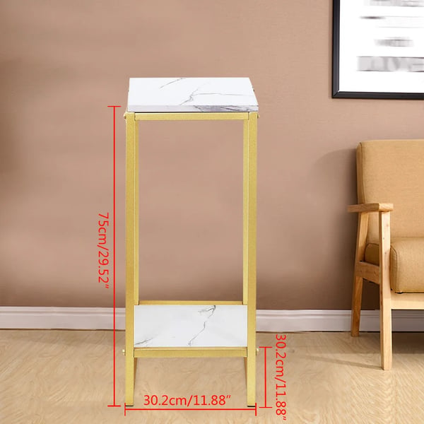 Plante- og blomsterstander - 2-niveaus gulvstativ - Jern + træ - 30,2×30,2×75 cm - Ikke-foldbar - Guld