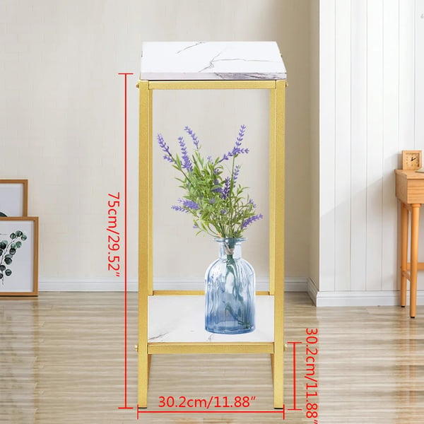 Plante- og blomsterstander - 2-niveaus gulvstativ - Jern + træ - 30,2×30,2×75 cm - Ikke-foldbar - Guld