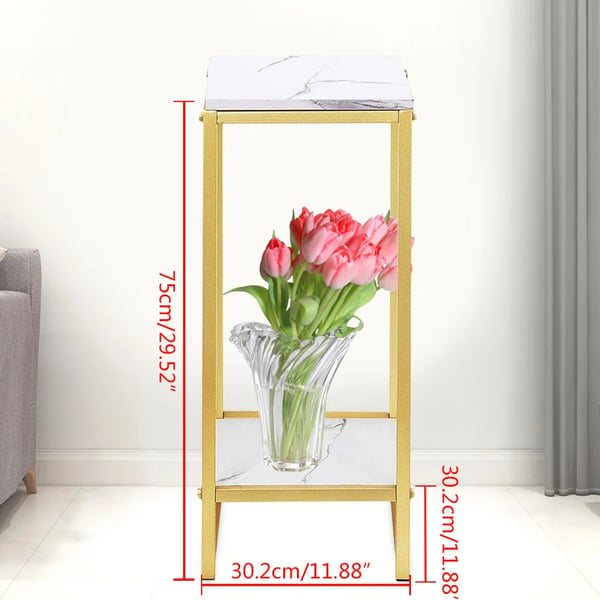 Plante- og blomsterstander - 2-niveaus gulvstativ - Jern + træ - 30,2×30,2×75 cm - Ikke-foldbar - Guld