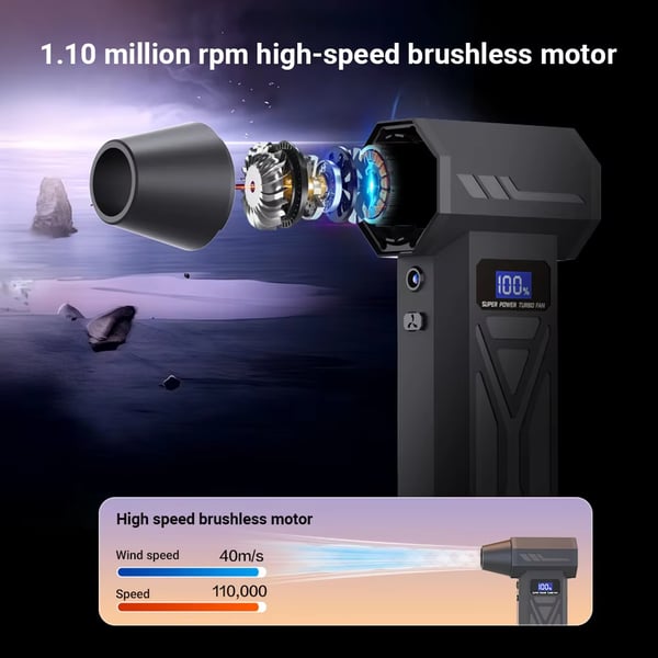 Sähköinen pölypuhallin - Paineilmapuhallin - Moottori 200000 rpm - Akku 10500 mAh - Nopeusasetuksia 4 - EU-pistoke - Ladattava - Punainen
