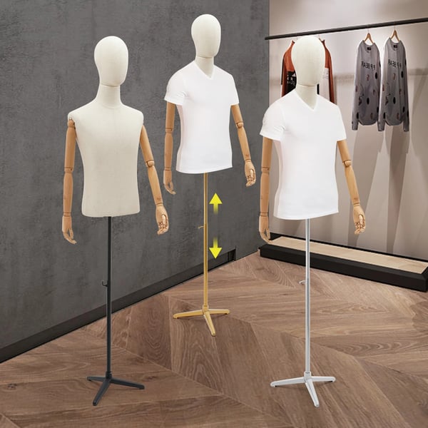 Mannequin til herre - Helkrop - Højdejusterbar 134–193 cm - Poserbar - Trefodsbase - Max belastning 7,5 kg - Str. M - Grøn/Sølv