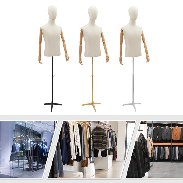 Mannequin til herre - Helkrop - Højdejusterbar 134–193 cm - Poserbar - Trefodsbase - Max belastning 7,5 kg - Str. M - Grøn/Sølv