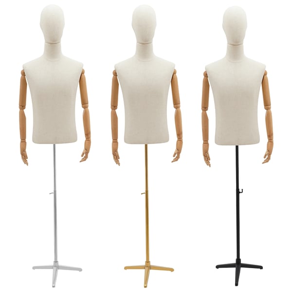 Mannequin til herre - Helkrop - Højdejusterbar 134–193 cm - Poserbar - Trefodsbase - Max belastning 7,5 kg - Str. M - Grøn/Sølv
