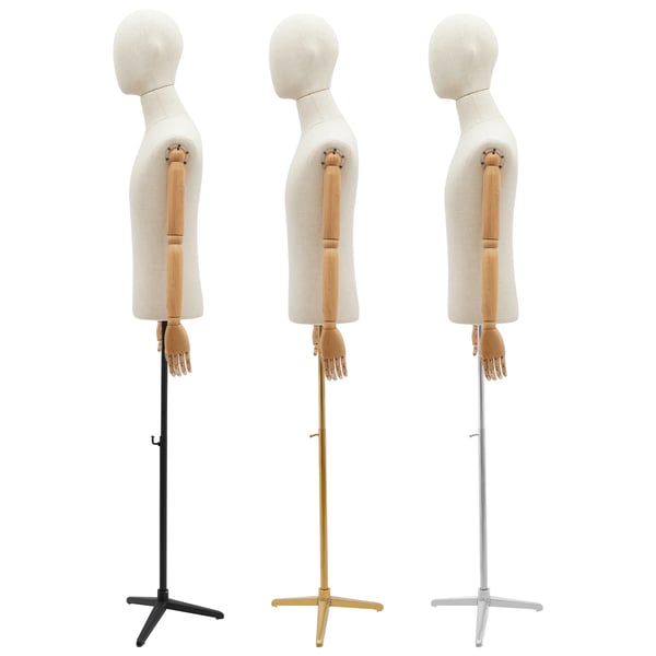Mannequin til herre - Helkrop - Højdejusterbar 134–193 cm - Poserbar - Trefodsbase - Max belastning 7,5 kg - Str. M - Grøn/Sølv