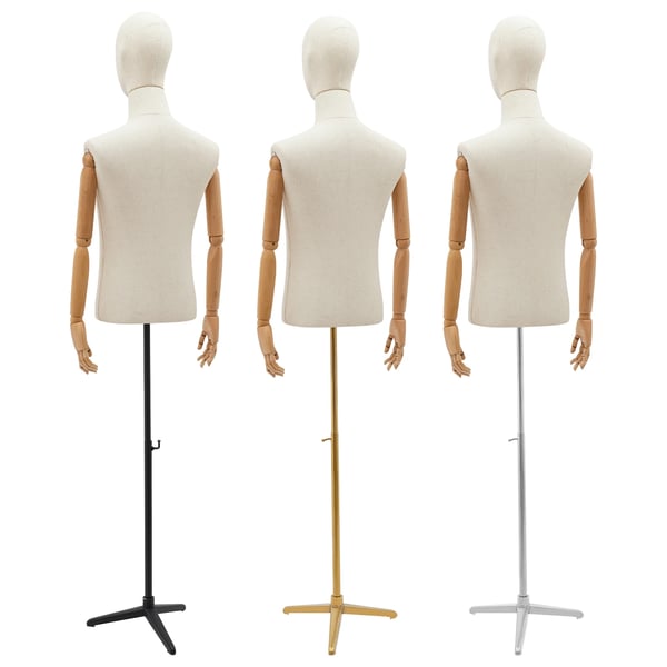 Mannequin til herre - Helkrop - Højdejusterbar 134–193 cm - Poserbar - Trefodsbase - Max belastning 7,5 kg - Str. M - Grøn/Sølv
