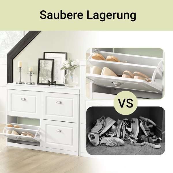 Skoskab & Skoreol - FSR79 - 4 Klaplåger - 8 Hylder - Træ - Moderne Minimalistisk - Samling Påkrævet - Hvid