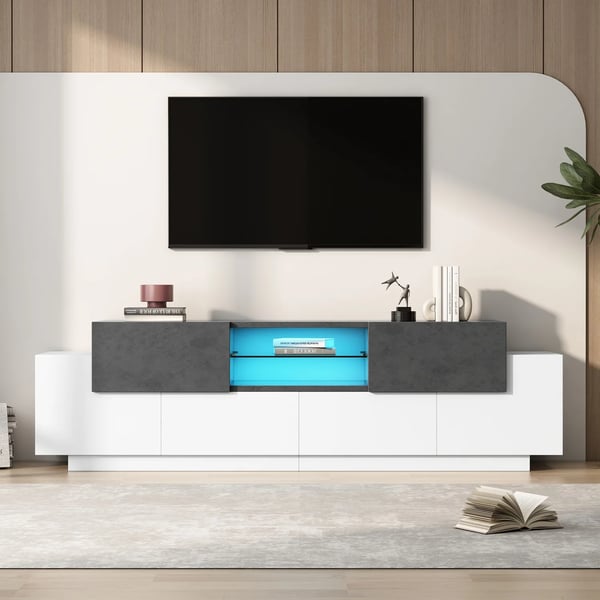 TV-bord med LED - Mediemøbel - 180 cm - Med opbevaring - Til TV op til 203 cm - Moderne design - Grå/Hvid