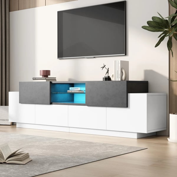 TV-bord med LED - Mediemøbel - 180 cm - Med opbevaring - Til TV op til 203 cm - Moderne design - Grå/Hvid