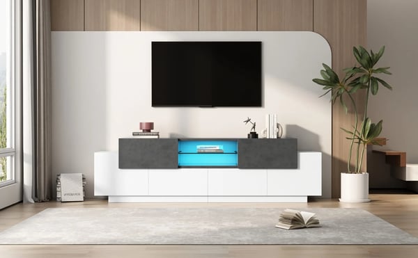 TV-bord med LED - Mediemøbel - 180 cm - Med opbevaring - Til TV op til 203 cm - Moderne design - Grå/Hvid