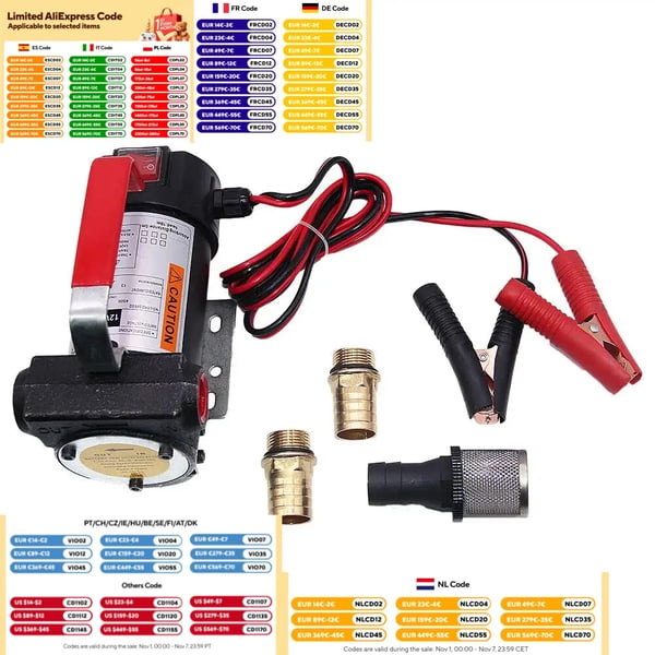 Diesel-/oliepumpe - Selvansugende elektrisk overføringspumpe 12 V - 175 W - 40 l/min - EU-stik - Sort