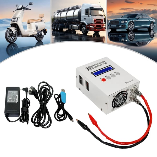 Batterikapacitetstester - EBC-A20 - 20A 85W Elektronisk Last - 4-leder Måling - LCD - Til Li-ion & Blysyre - Sort