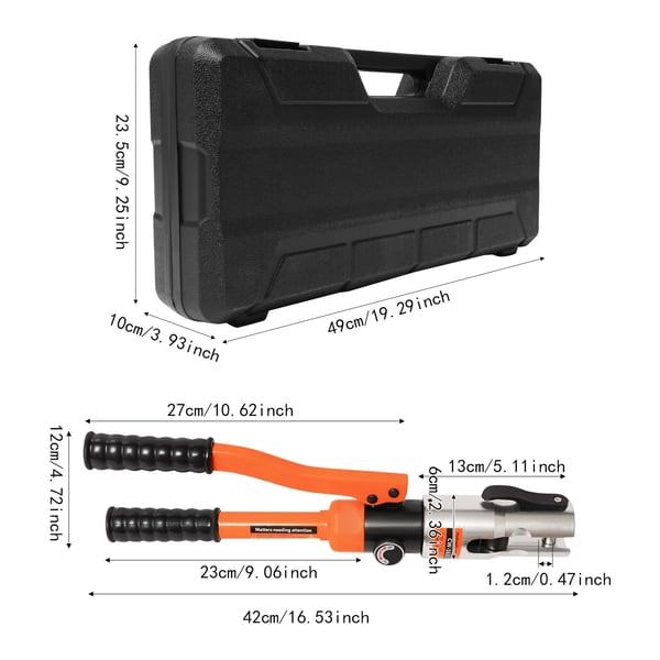 Hydraulisk rørpresse - Pressetang til kobberrør - 10 ton - 12–28 mm - Aluminium/Stål - Orange
