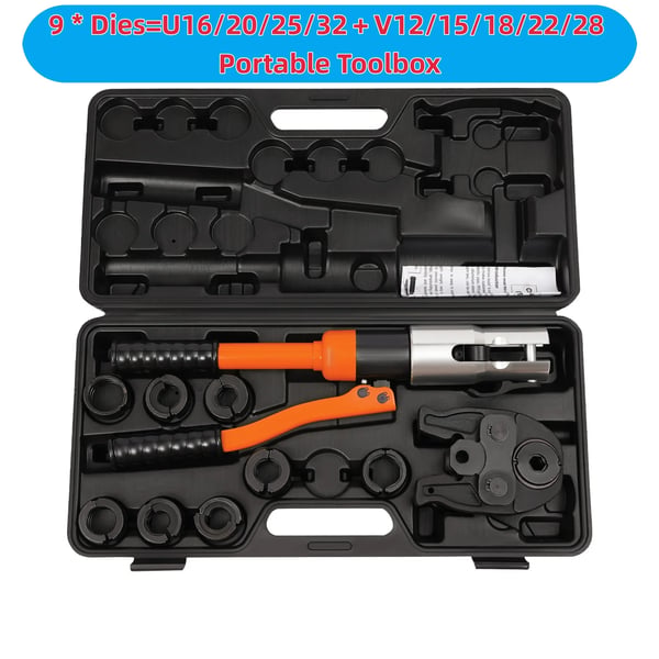 Hydraulisk rørpresse - Pressetang til kobberrør - 10 ton - 12–28 mm - Aluminium/Stål - Orange