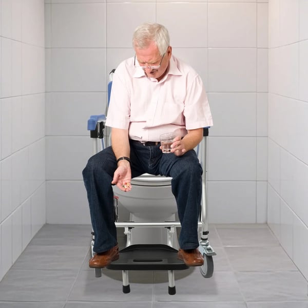 3-i-1 mobil toiletstol - Kommode- og brusestol - Sammenklappelig - Højdejusterbar - 4 hjul - Til hjem og hospital