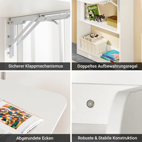 Væghængt foldbart skrivebord med hylder - FWT92 - Træ - Moderne stil - Kontor-/computerbord - Bredde 102–152 cm - Hvid